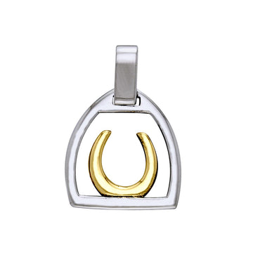 Horseshoe Stirrup Silver with 14k gold accents Pendant MPD2249 - Jewelry